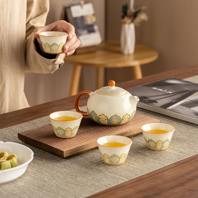 طقم شاي للسفر من الخيزران الغني بفرن رو من السيراميك الصيني، طقم شاي هدية لإبريق الكونغ فو للشركات #3