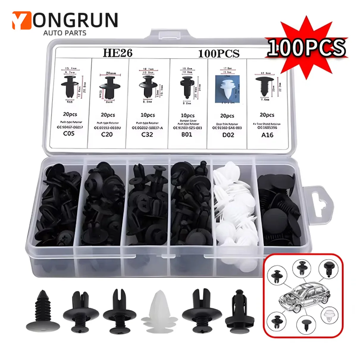 100PCS Automotive Fastener Clip Kit Hybrid Body Push Fix Pin Niet Stoßstange Tür Dekorative Panel Reparatur Automotive Fastener Clip