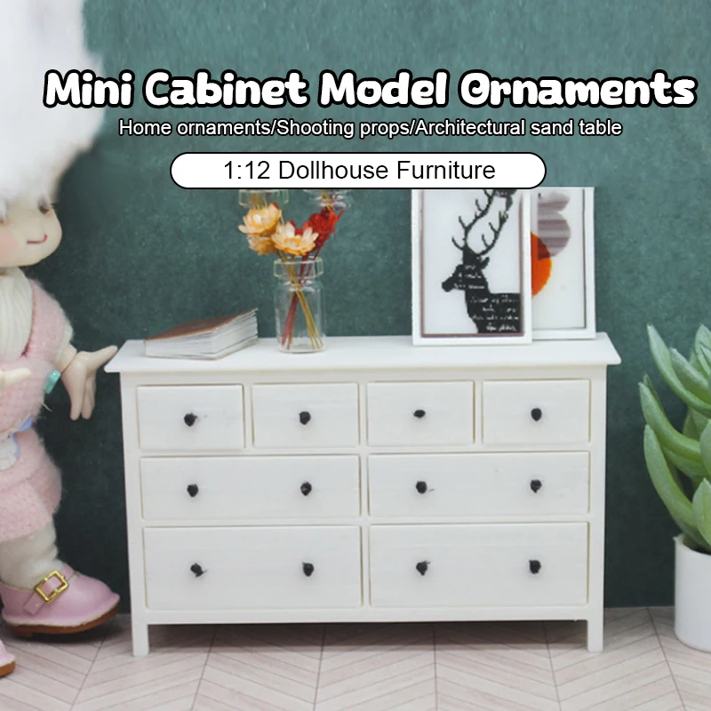 1:12 Dollhouse Mini Cupboard Storage Cabinet Model Doll Chest Drawers Furniture Decor Dolls House Accessories Micro Scene Decor