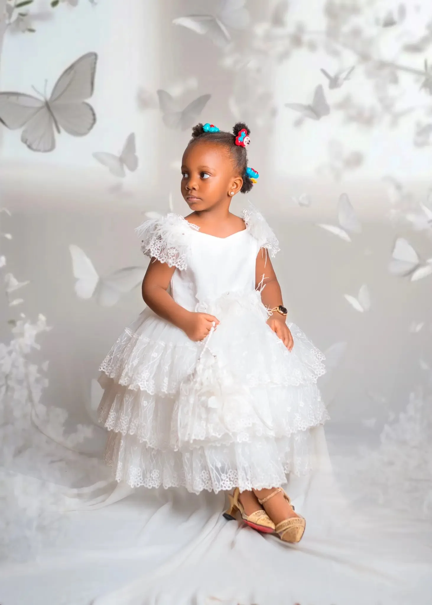 Customized White Flower Girl Dresses for Wedding Feather Lace Appliques Layered First Communion Baby Kids Birthday Party Gowns