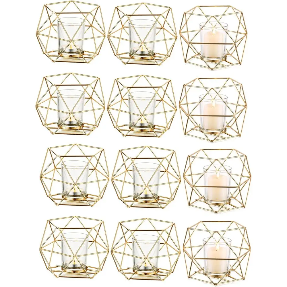 

Геометрические подсвечники для чайных свечей золотого цвета, металлические, для свадебных центральных композиций или столов, подставки для вотивных или чайных свечей