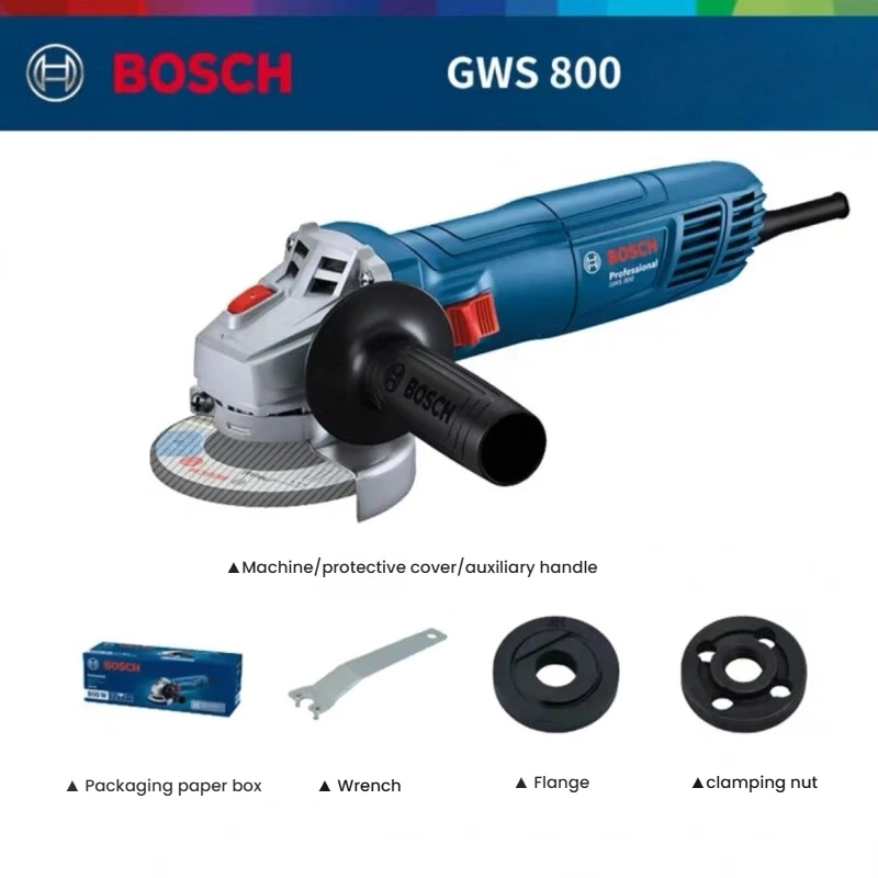 BOSCH GWS 800 Corded Angle Grinder, 800W 12000RPM 100mm Disc Slide Switch for Metal & Stone Cutting and Grinding