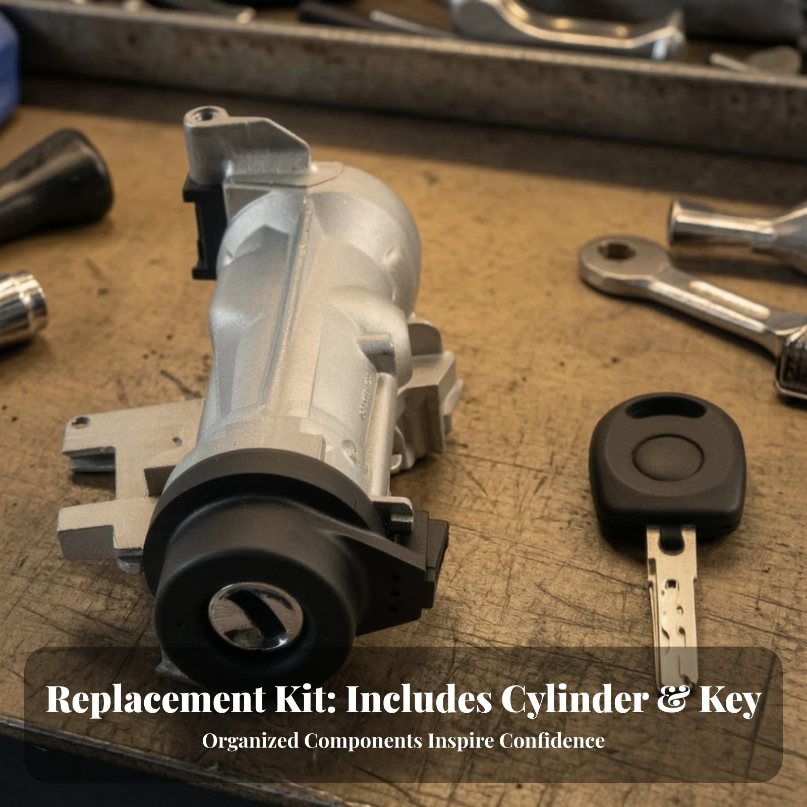 Ignition Lock Cylinder with Key Replacement Ignition Switch Lock Cylinder with Key Car Part Aluminum Hardware Long-Lasting