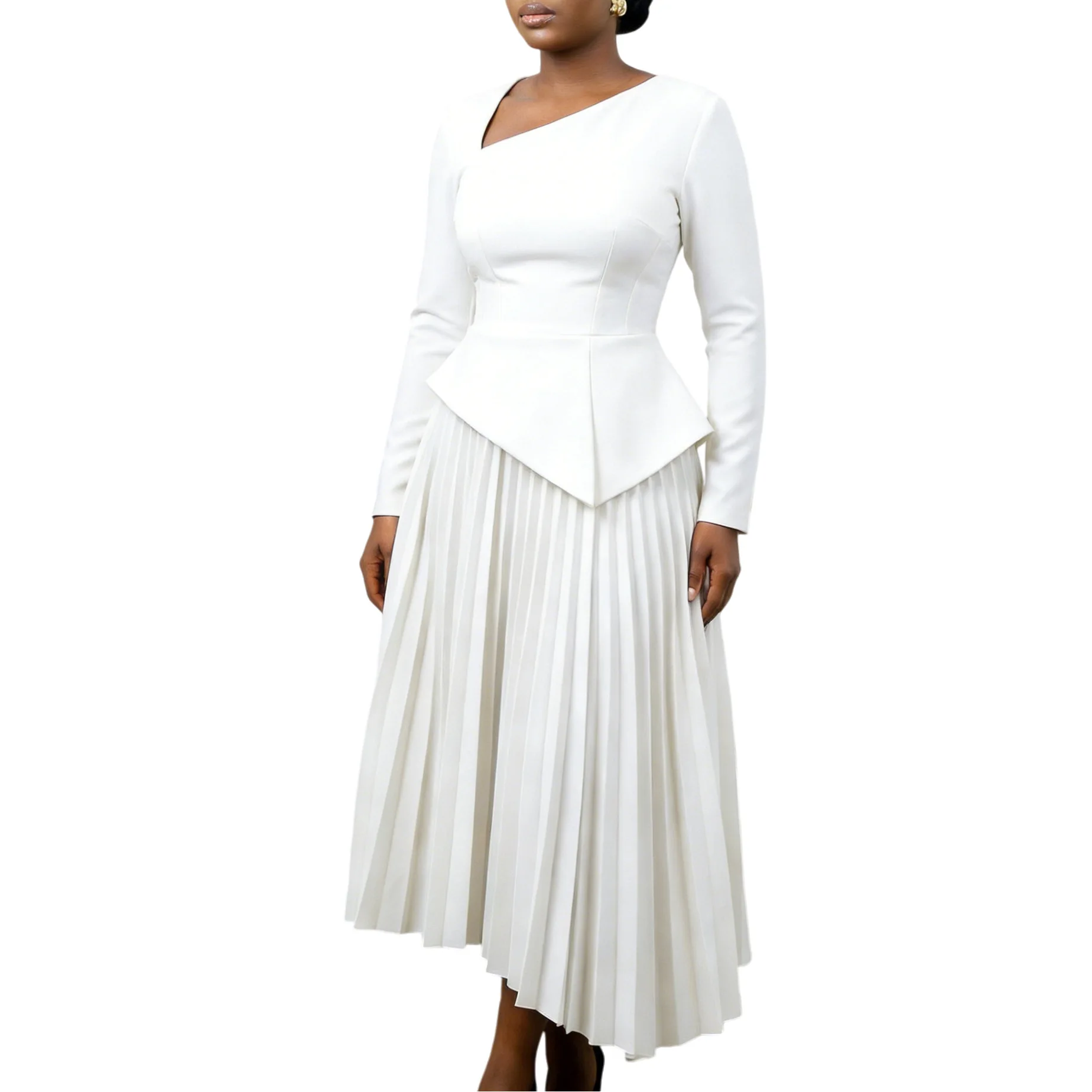 

Spring 2026 Fashion African Women Long Sleeve V-neck Pleated Party Evening Long Maxi Dress Dashiki African Dresses for Women