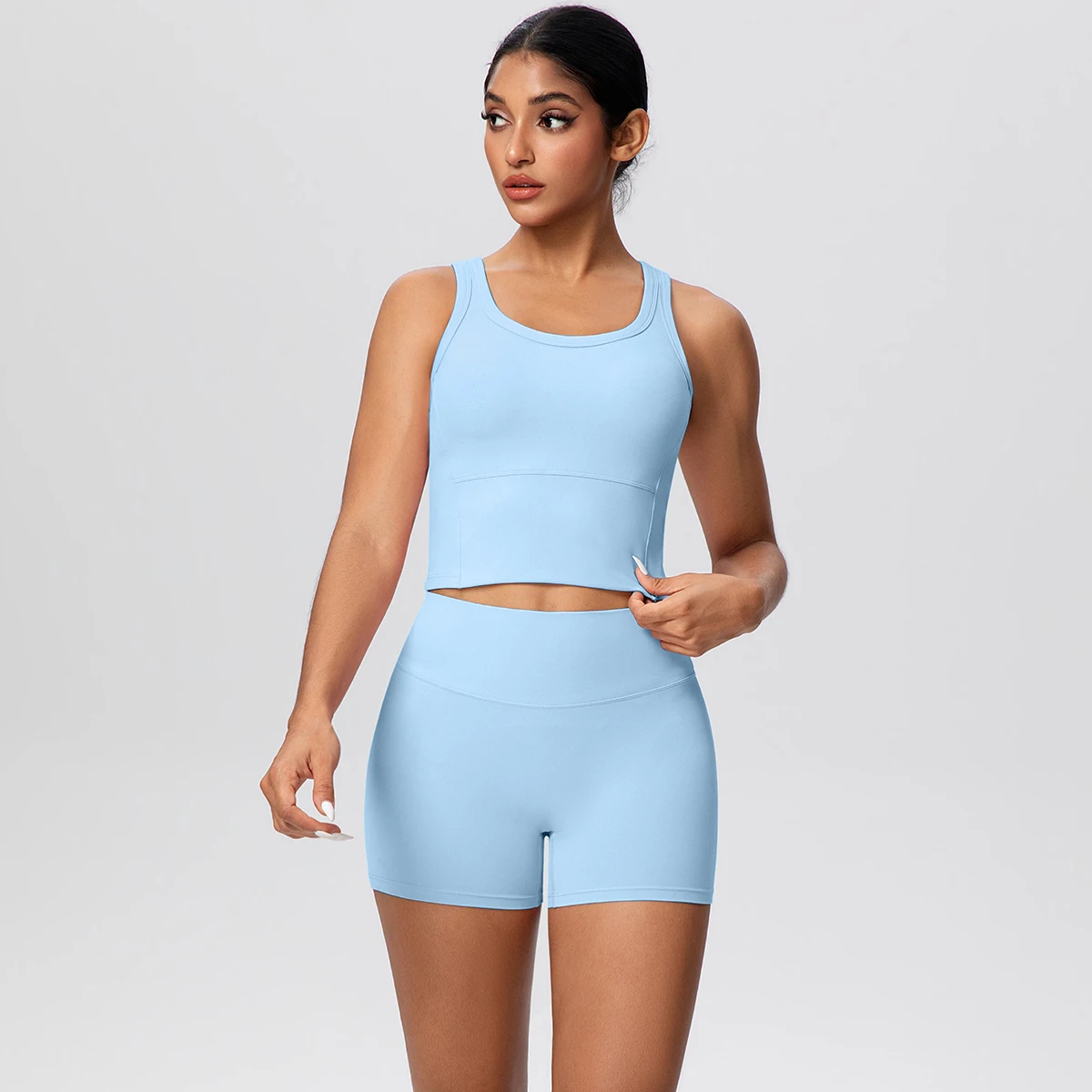 Women Sports Yoga Set Breathable Workout Top Naked Feel Yoga Vest High Waist Quick-Dry Fitness Running Shorts Gym Yoga Suit view 2