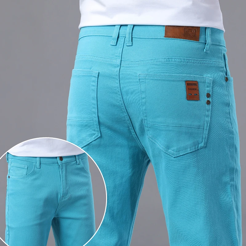 

Мужские облегающие брюки, повседневные красочные весенне-осенние новые прямые брюки, мужские хлопковые эластичные модные брюки, красные, желтые, розовые, синие