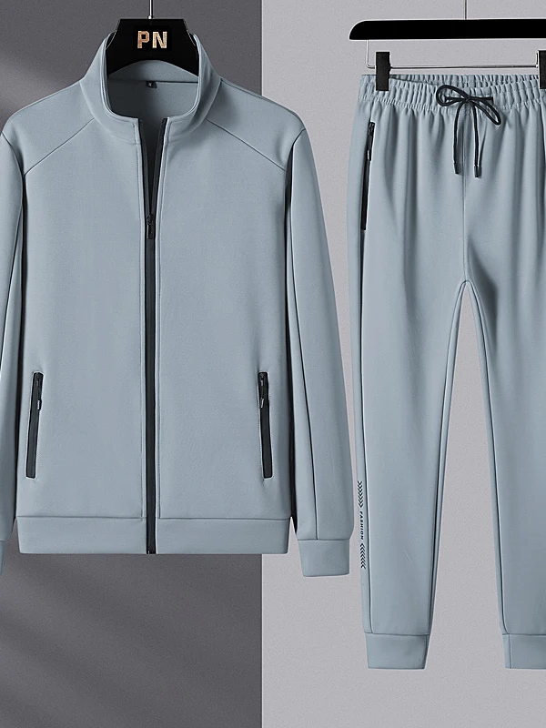 

Мужской повседневный спортивный костюм 2025: Весенне-осенний комплект из двух предметов с длинным рукавом и воротником-стойкой, универсальная спортивная одежда для подростков
