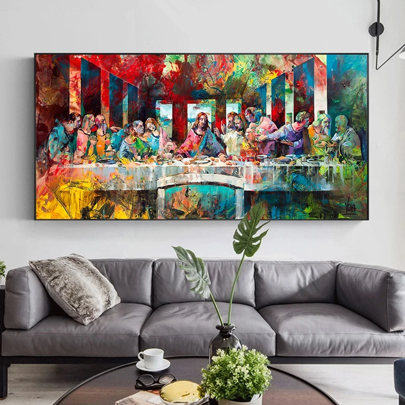 

Large Size The Last Supper By Da Vinci Graffiti Art Canvas Painting Famous Poster Prints Wall Picture for Living Room Home Decor