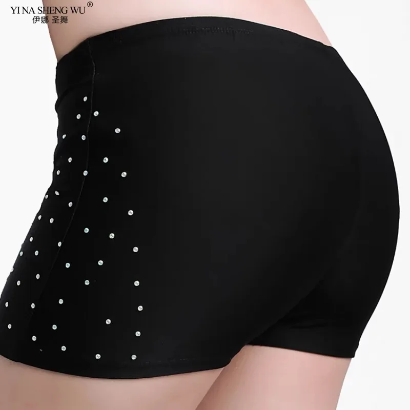 Belly Dance Safety Shorts Women\'s Belly Dance Clothes Leggings Tight-fitting Stretch Safety Pants with Diamonds Short Pants