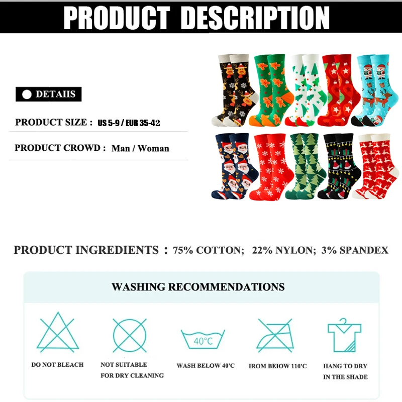 Women's Christmas Socks Gifts for Women  Girls Funny Novelty Colorful Cotton Holiday Crew Socks  Xmas Santa Claus Tree Snowflake