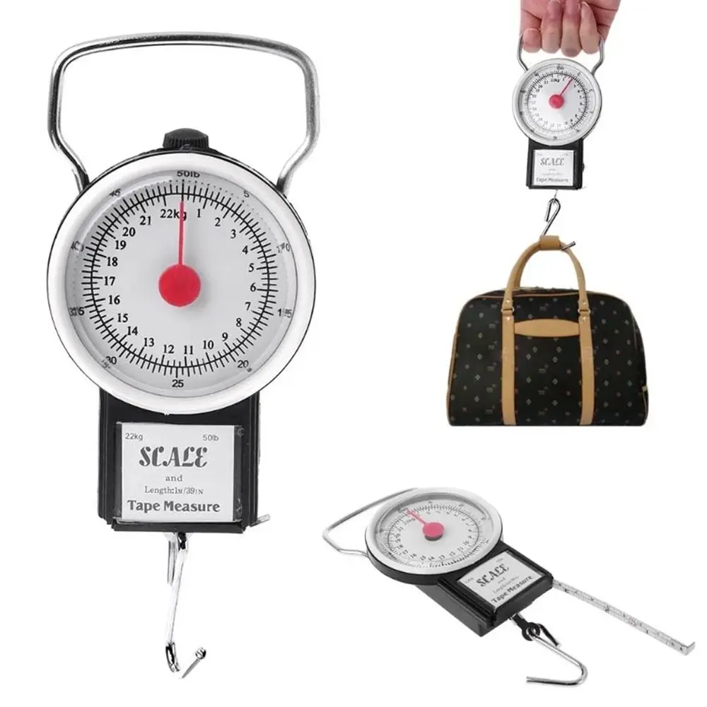 22kg Portable Mini Dial Luggage Scale Bag Weight Blance Baggage Suitcase Travel Scales Tape Measure Portable Hook Libra