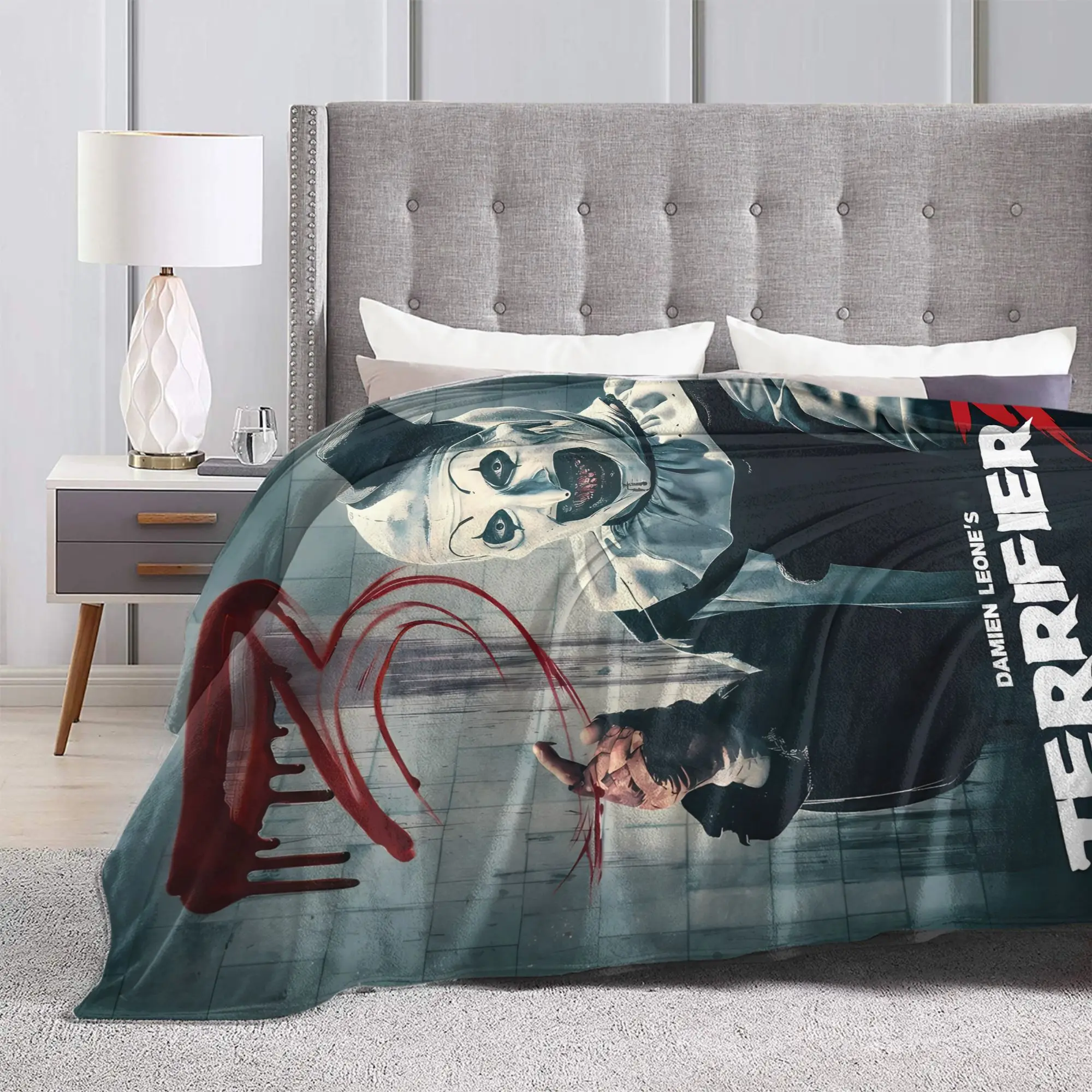Super Warm BlanketGirls Boys Camping Terrifier Movie Throw Blanket  Flannel Bedspread For Bedroom Comfortable Sofa Bed Cover