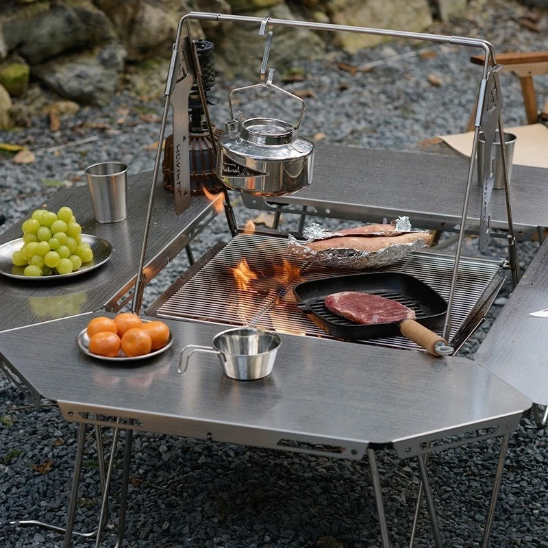 BBQ campfire table camping splicing combination multifunctional stainless steel surrounding table outdoor leisure