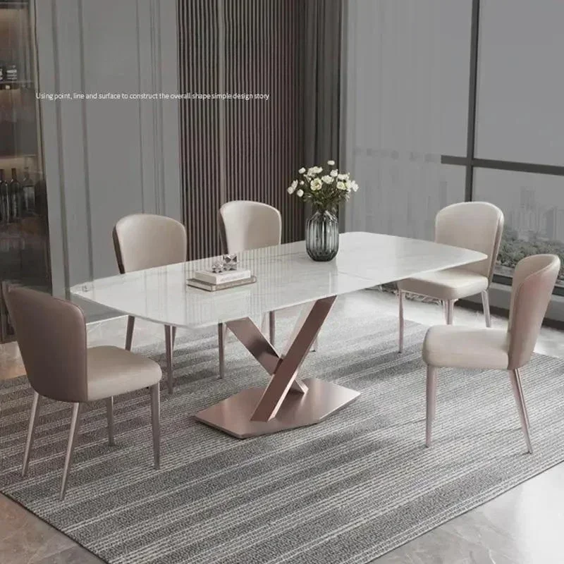 Modern Minimalist Folding Dining Tables With 12mm Thick Rock Slab Tabletop Round Corners Furniture Kitchen Table And 6 Chairs