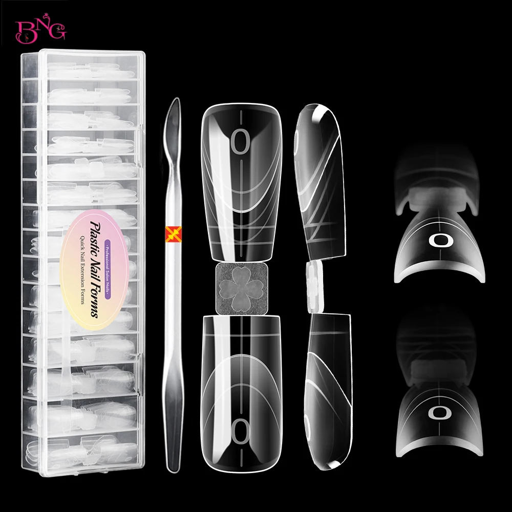 BNG 75 pezzi stampi per unghie a doppia faccia francese a doppia forma copertura completa estensione gel per unghie poli bara quadrata punte per unghie acriliche forme superiori