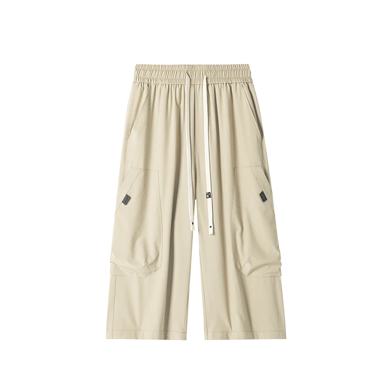 Men's Ice Silk Capri Pants New Summer Trendy Solid Color Quick Dry Trend Casual Shorts Daily Commute Streetwear Urban Shopping
