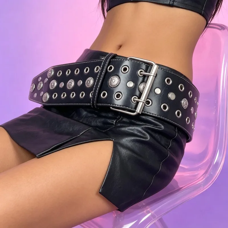 Women's Fashion Decorative Waist Belt Four Seasons Europe and The United States Punk Street Wear Porous Design Belt Decoration
