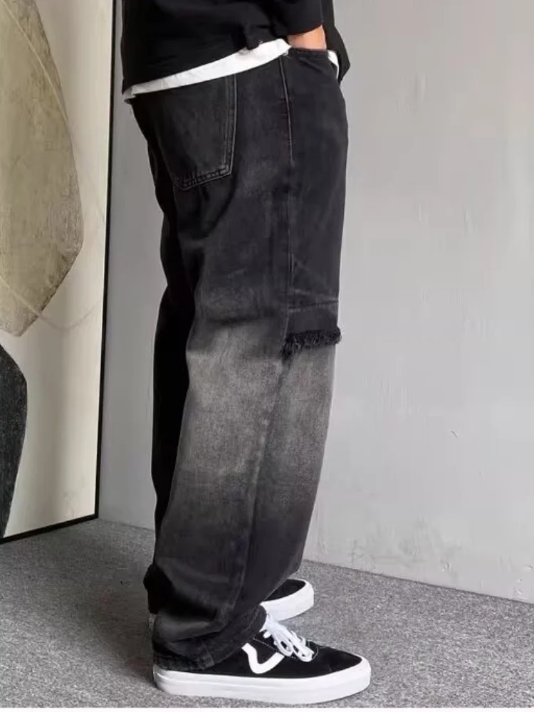 Trashy Y2K 2000S Streetwear Patchwork Slim Gestapelt Jeans Hosen Männer Für 90S Vintage Kleidung Schwarz Grau Harem Luxus lange Hosen – Detail 7