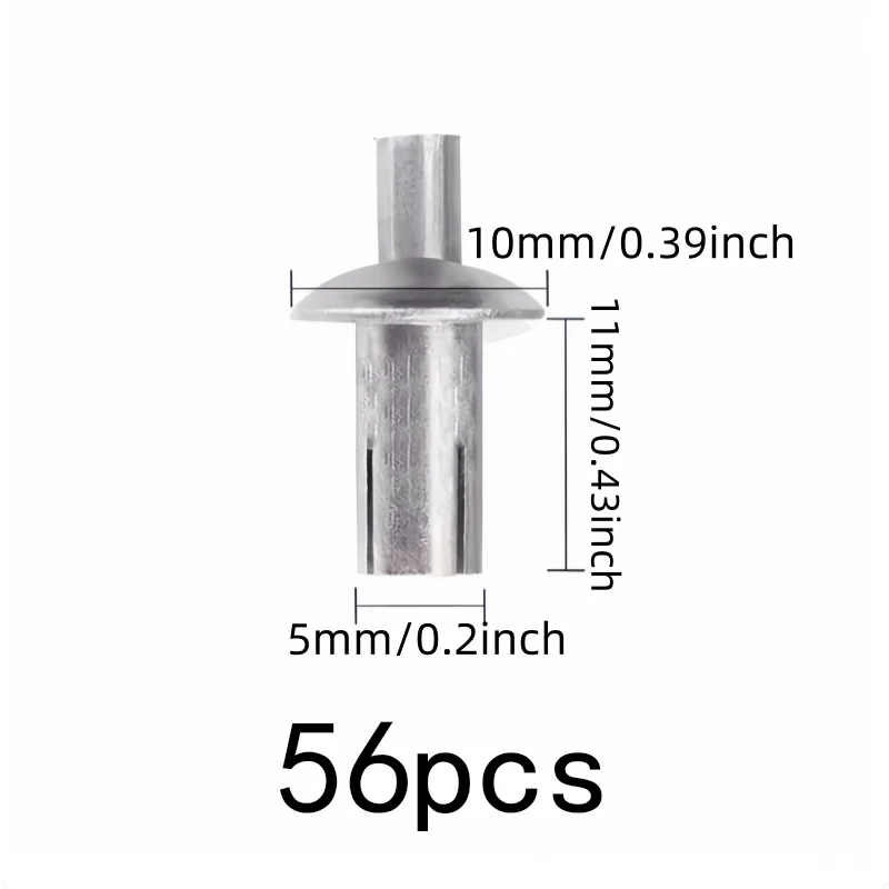 56 pcs 5*11mm Metal Drive Fasteners for Daily DIY Projects, Rust Resistant Metal, Hammer Strike Installation