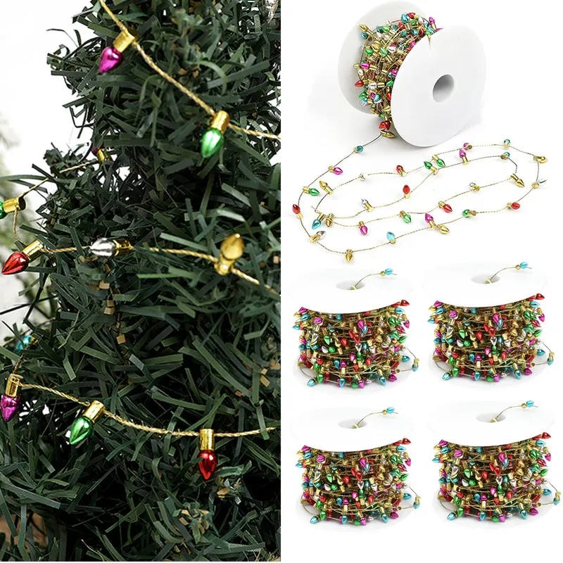 Guirnalda de bombillas pequeñas de Navidad de 5/10 metros, adorno colgante para árbol de Navidad, luces falsas coloridas, colgante de cadena, decoraciones DIY para el hogar de Año Nuevo