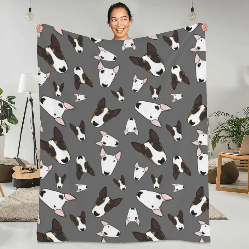 Bull Terrier Soft Durable Blankets Pet Gray Camping Bedding Throws Winter Funny Design Flannel Bedspread Sofa Bed Cover