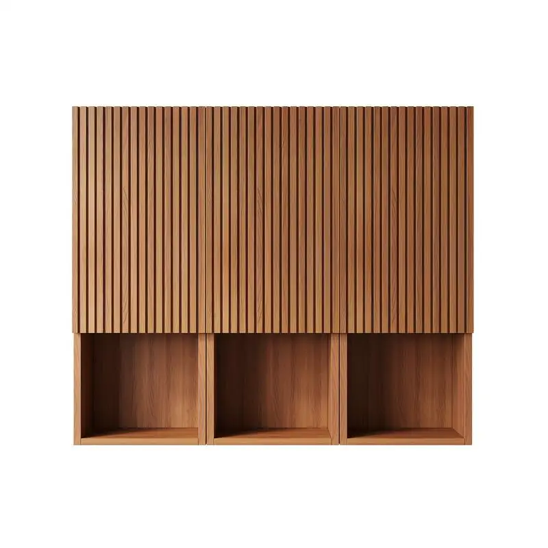 خزانة حمام مثبتة على الحائط مقاس 41 بوصة، 3 خزائن بأبواب مع حجرات مفتوحة، متعددة الاستخدامات للاستخدام في الحمام، خشب البلوط البني #1