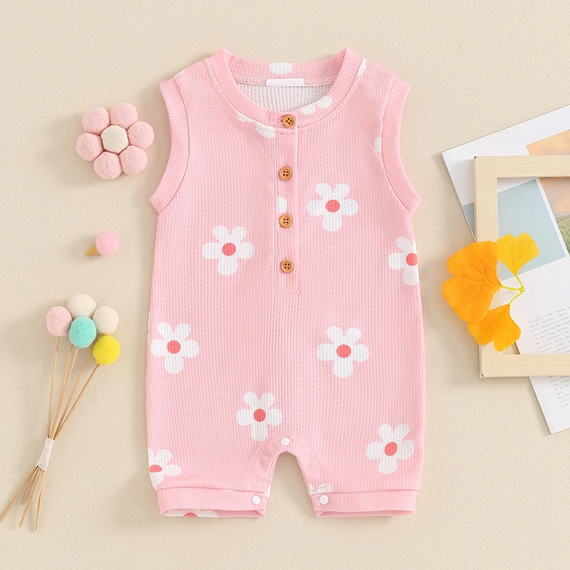 Newborn Baby Girl Clothes Jumpsuit Flower Printed Sleeveless Round Neck Romper 3 6 9 12 18 Months Baby  Summer Clothes