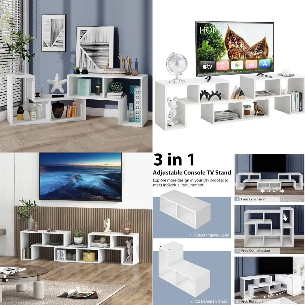 

Multi-Size TV Stand with Bookshelf Combo and Open Shelves, Modern Entertainment Center for Home