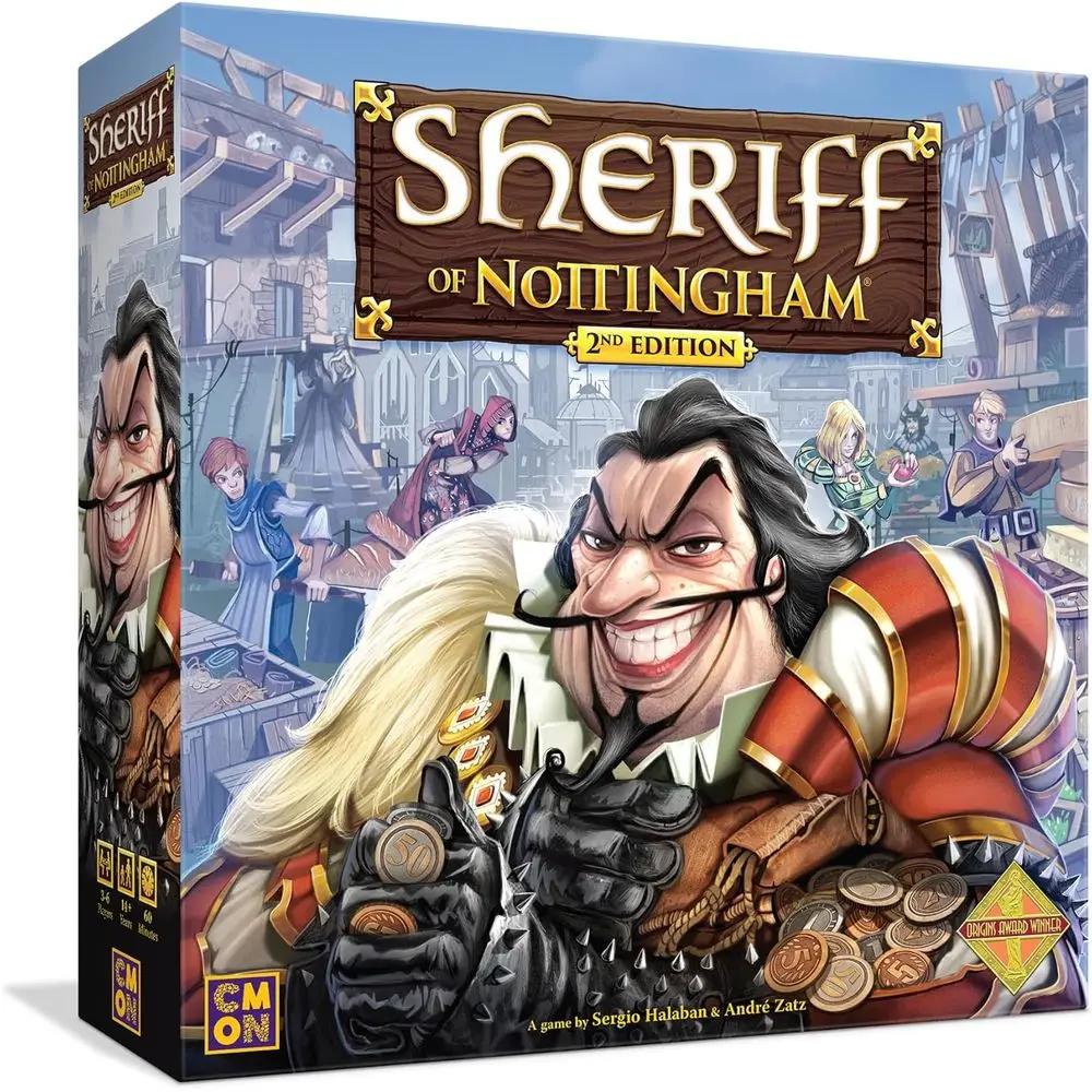 

CMON Sheri o Nottingham Board Game (2nd Edition) - Medieval Bluing & Card Drating Strategy Game or Kids & Adults, Ages 14+, 3-6