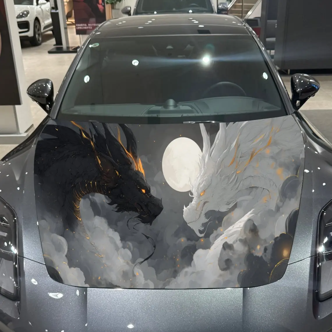 

Yin Yang Dragon Moonlit Duel Aesthetic Exploration PVC Car Hood Wraps, Self-Adhesive Waterproof Car Bonnet Decal Sticker, Car De