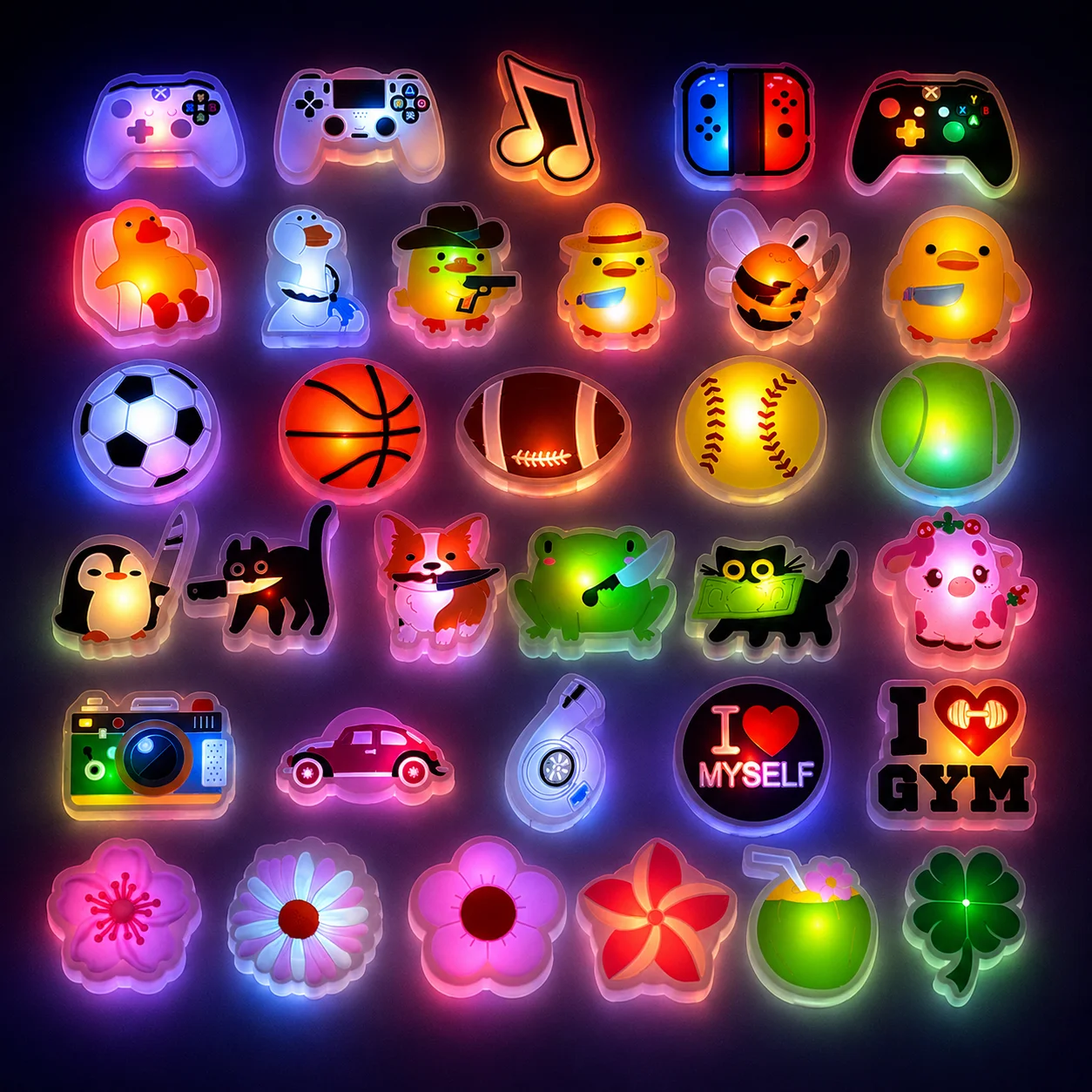 1pcs LED Shoe Charms Glow in Dark Game Sport Flower Animal PVC Clog Sandal Decoration Accessories for Kids Teens Gifts