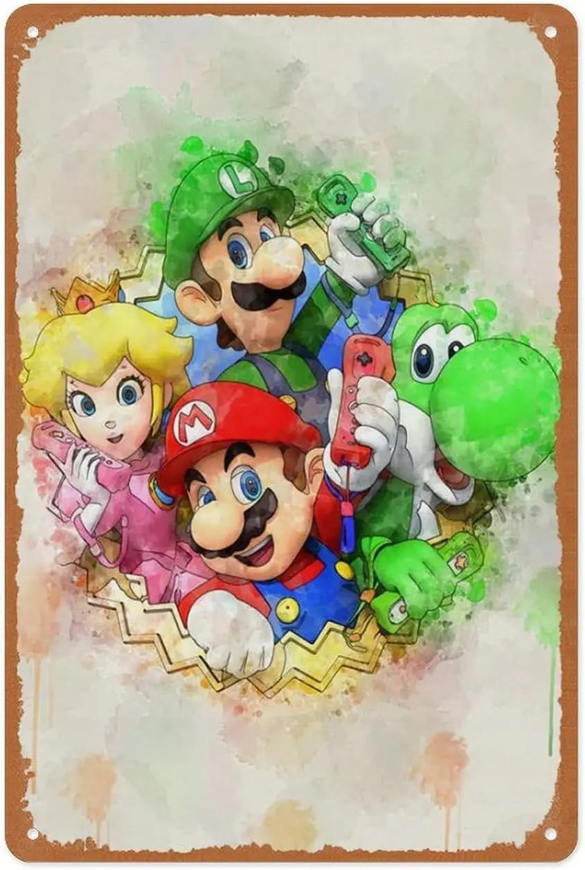 Retro Game Metal Sign - Mario Characters - 8x12 Inch Video Game Wall Art | Console Classic Decor for Gaming Dens sign