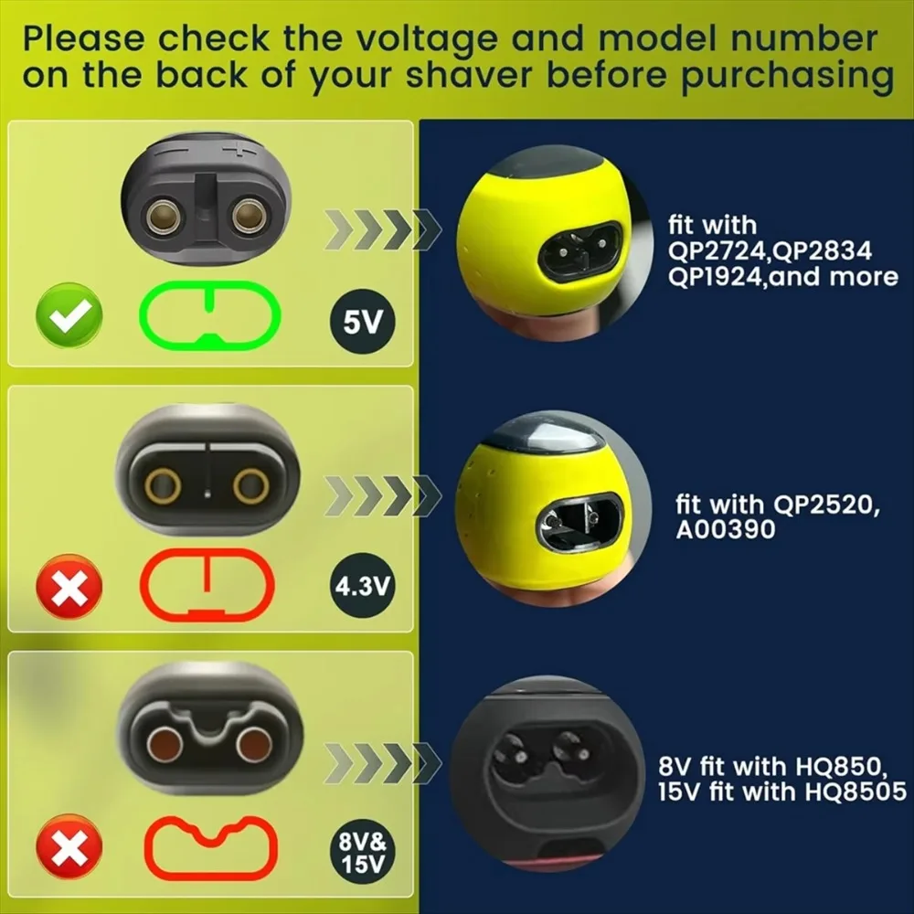 A78E-2Pcs 5V 1A USB Shaver Charger Cord for Philips QP2724 QP2834 QP1924 MG9520 Electric Shaver