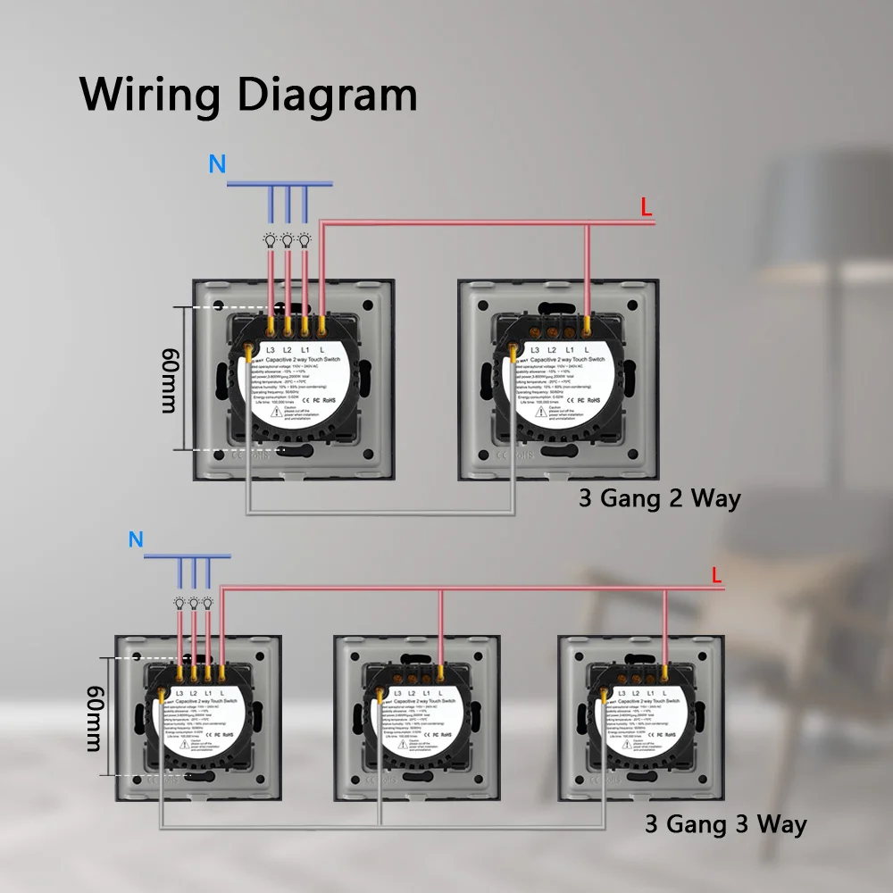 Imagem -06 - Tawoia-eu Interruptor de Luz com Sensor Led Interruptores de Parede Gang Way Interruptor Controle Duplo Backlight Azul Pacotes