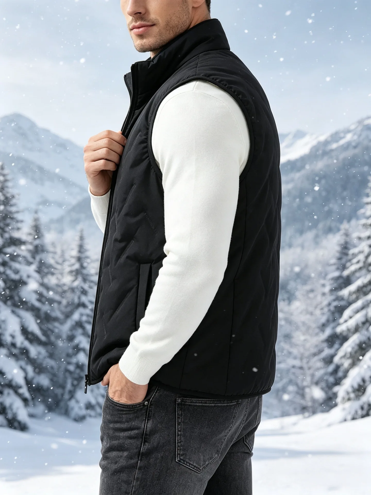 Herrenweste für Herbst und Winter, winddicht und warm, verdickte Kleidung, Stehkragen, warme Oberbekleidung – Detail 13