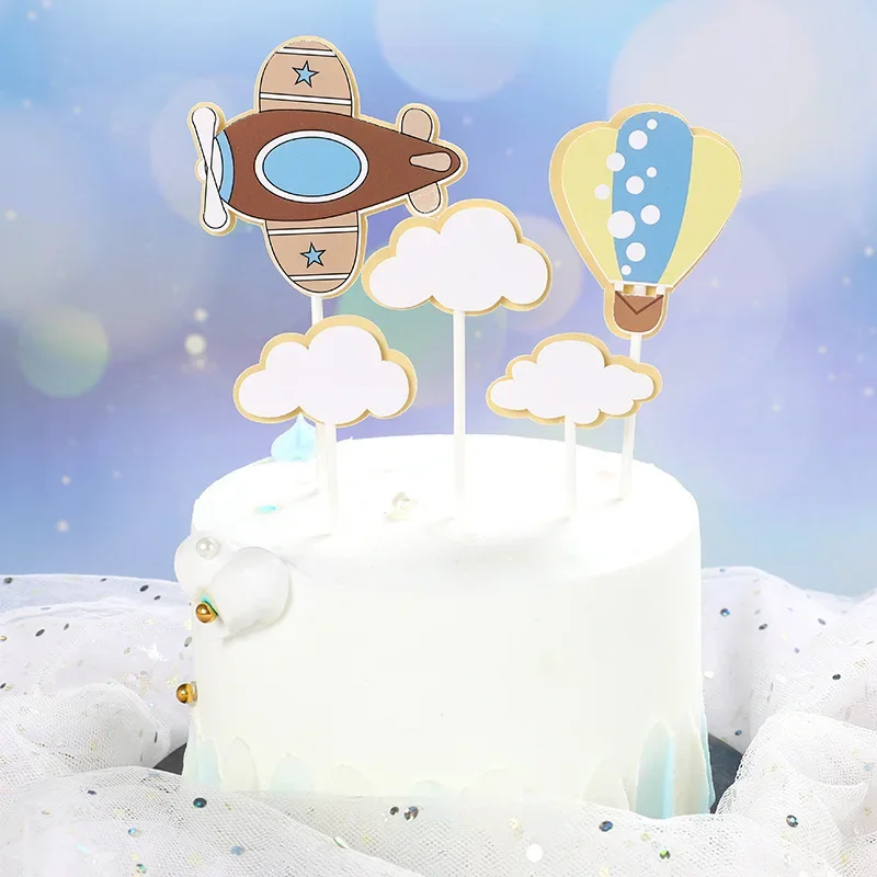 Cloud Cake Topper Blue Airplane Pink Hot Air Balloon Cake Decoration Wedding Birthday Party Boy For Girl Baby Personalized Decor