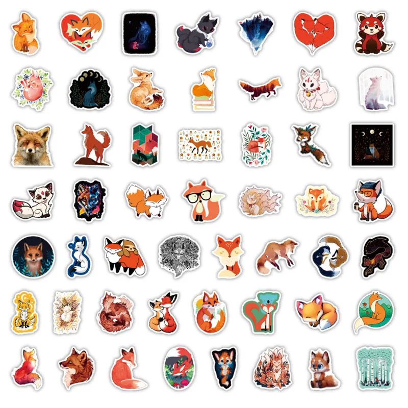 100Pcs/Pack INS Novelty Cartoon Cute Kawaii Fox Stickers PVC Waterproof Stickers Decals For Kids Boys Girls Toys Gifts