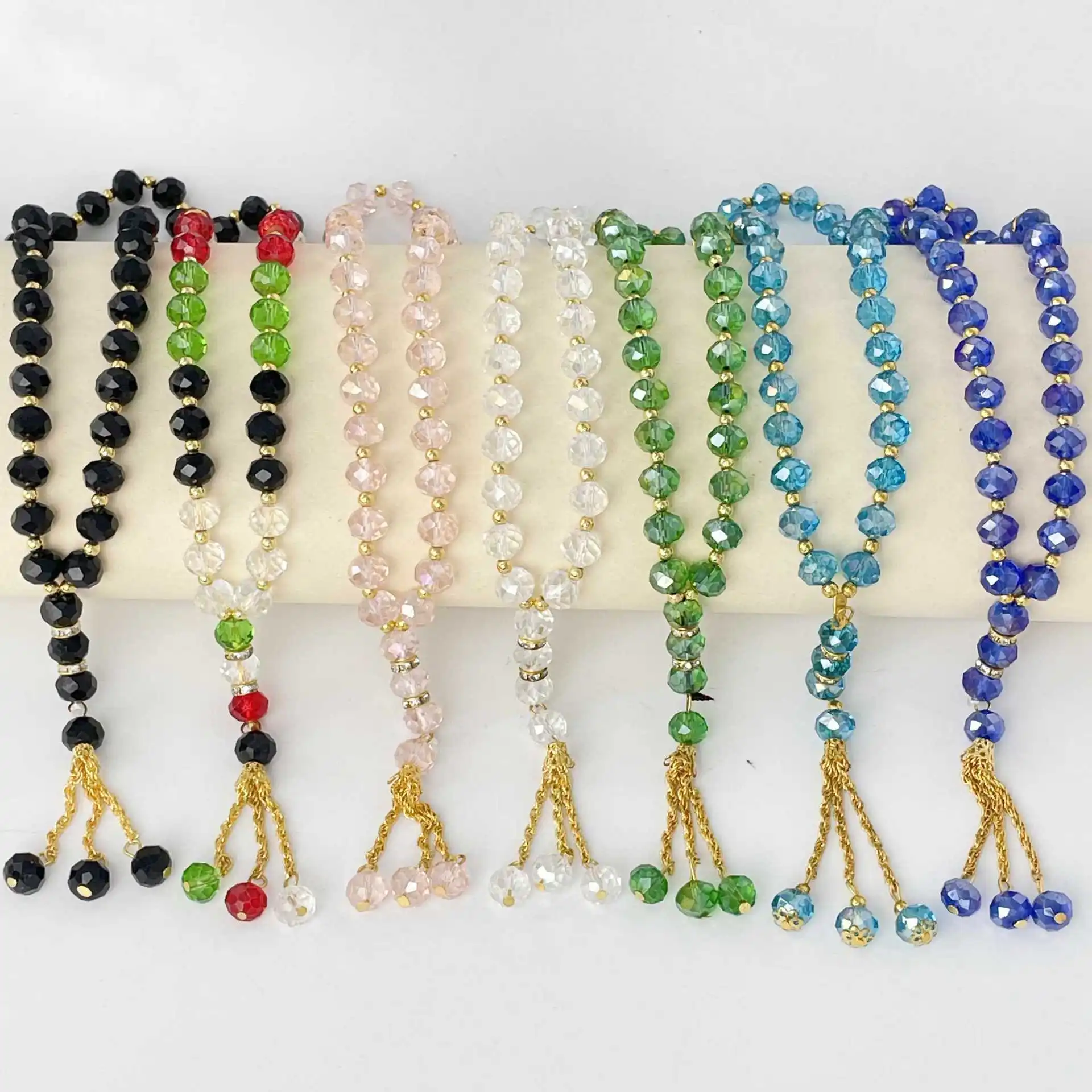 10mm 33 Beads Crystal Glass Rosary Tasbih Allah Mohammed Bracelet Tassel Pendant Prayer Beads Islam Muslim Tasbeeh Meditation