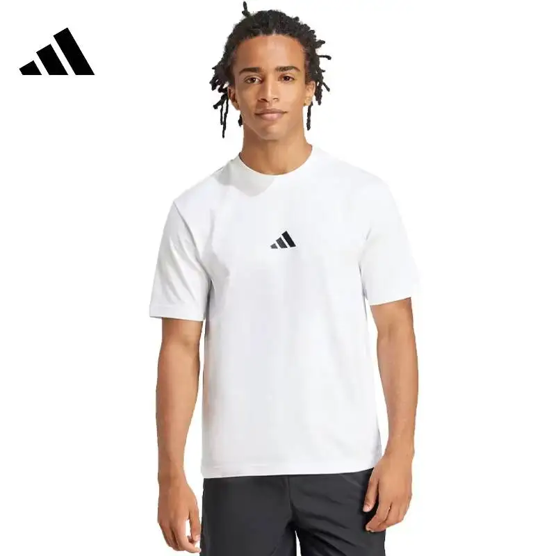 Adidas short-sleeved men's summer running casual half-sleeve sports clothing, white pure cotton round-neck T-shirt JF1092