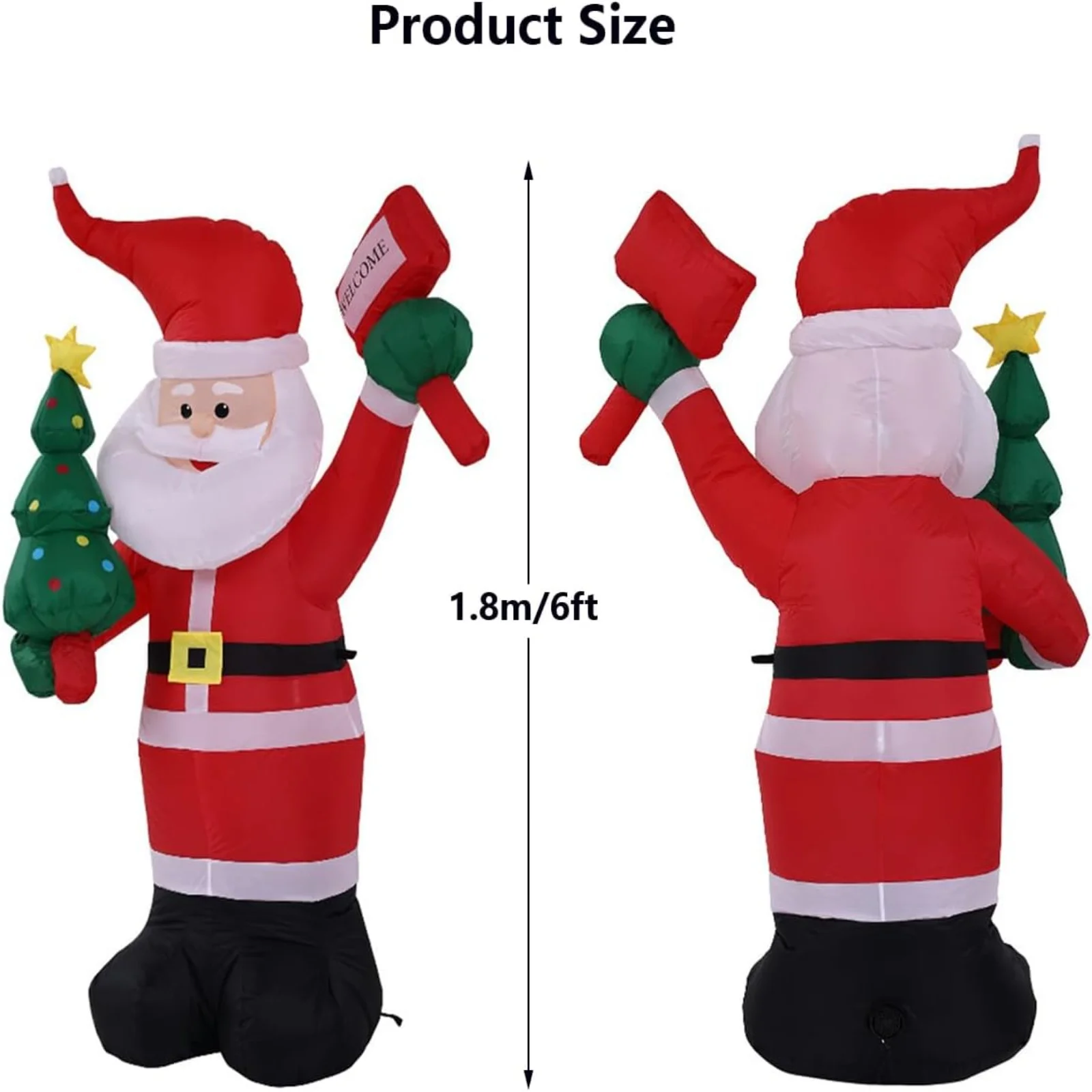 

Christmas inflatable decoration 1.8 meters Santa Claus with LED light courtyard ornament includes 4 ground pins 2 strings