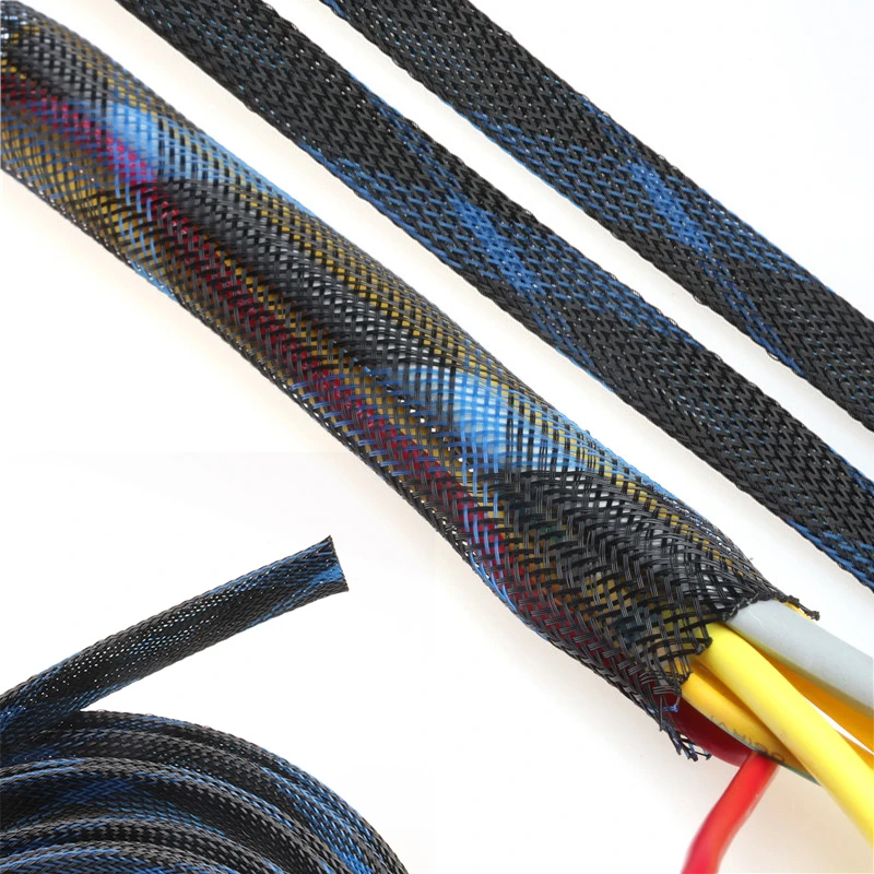 5M Cable Sleeve Blue&Black Expandable High Density Wire Protection PET Nylon Braided Sleeving Cables 2/4/6/8/10/12/15/20/25mm