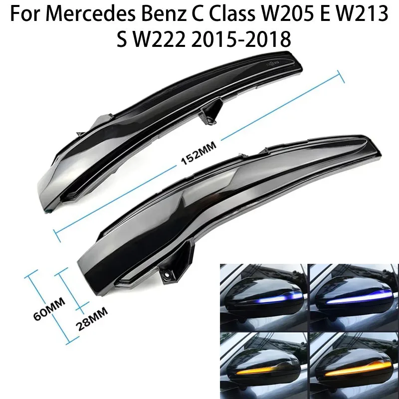 

Для Мерседес-Бенц класса C W205, класса E W213 и класса S W222. Динамический поворотный сигнал на LED, течущий свет, мигающий индикатор с черной дымчатой корпусами, аксессуары в голубом/желтом цвете.