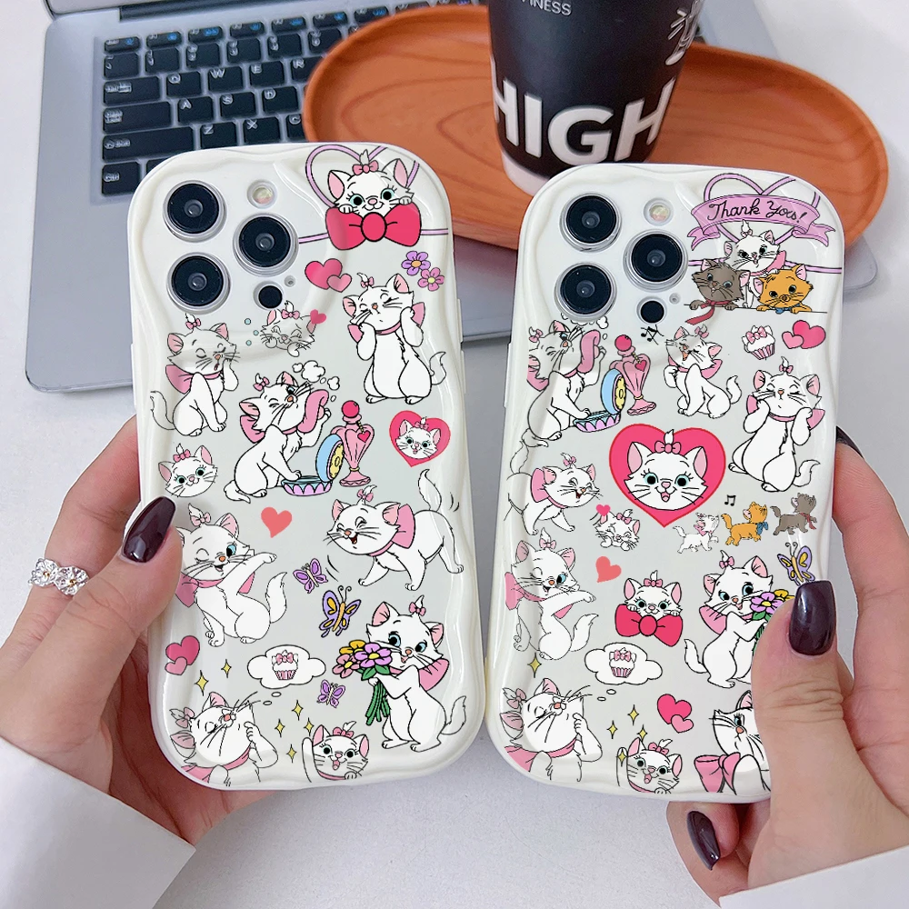 Marie Cat Phone Case for Vivo Y50 Y36 Y35 Y30 Y28 Y22 Y21 Y20 Y19s V40 Lite V30 V30e V23 S12 4G 5G 3D Creamy Wave Soft Cover