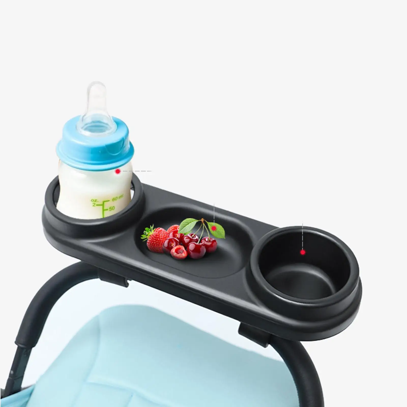 Universal Baby Stroller Snack Tray and cup Holder, Removable Install Stable Fixation Grip with Adjustable Clip Black view 6