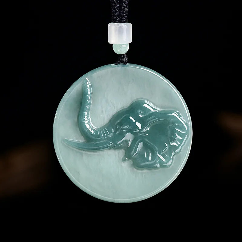Real Natural Blue Water Jade Elephant Pendant Necklace Carved Charm Hip Hop Jadeite Jewelry Fashion Amulet Gifts for Men Women