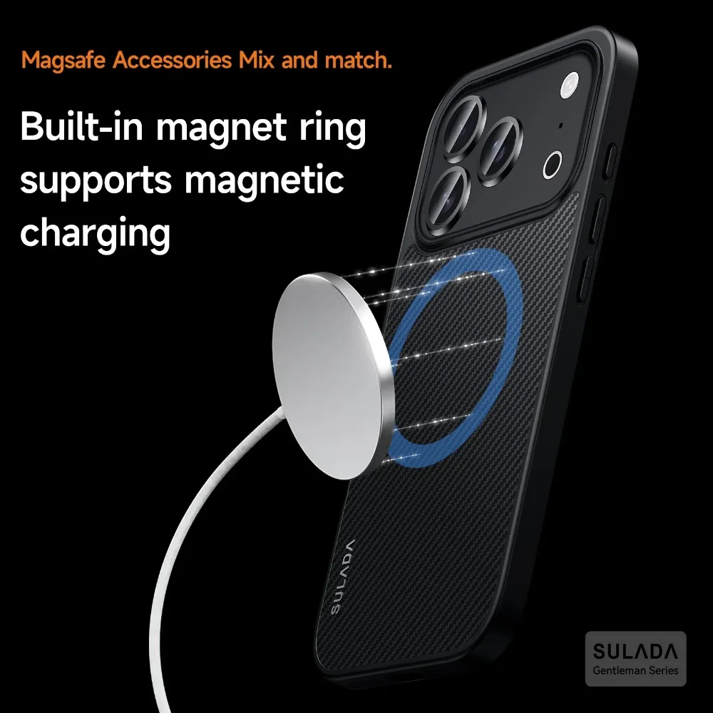 آيفون 17 16 15 14 برو ماكس سولادا ل Magsafe حافظة 600D ألياف الكربون كيفلر يشعر المغناطيسي شحن لاسلكي حامي العدسة