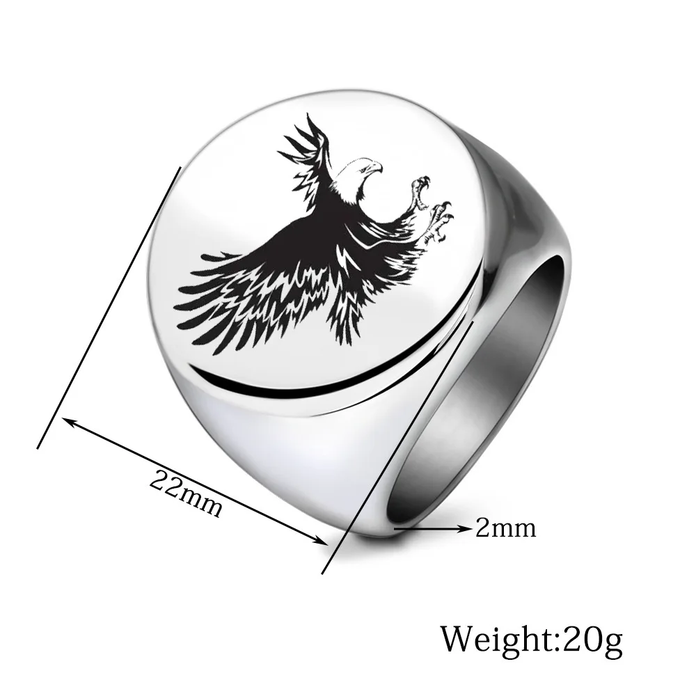 NIBA Custom Laser Engraved 316L Stainless Steel Eagle Ring Men's Predator Boyfriend Biker Jewelry Creativity Anniversary Gift