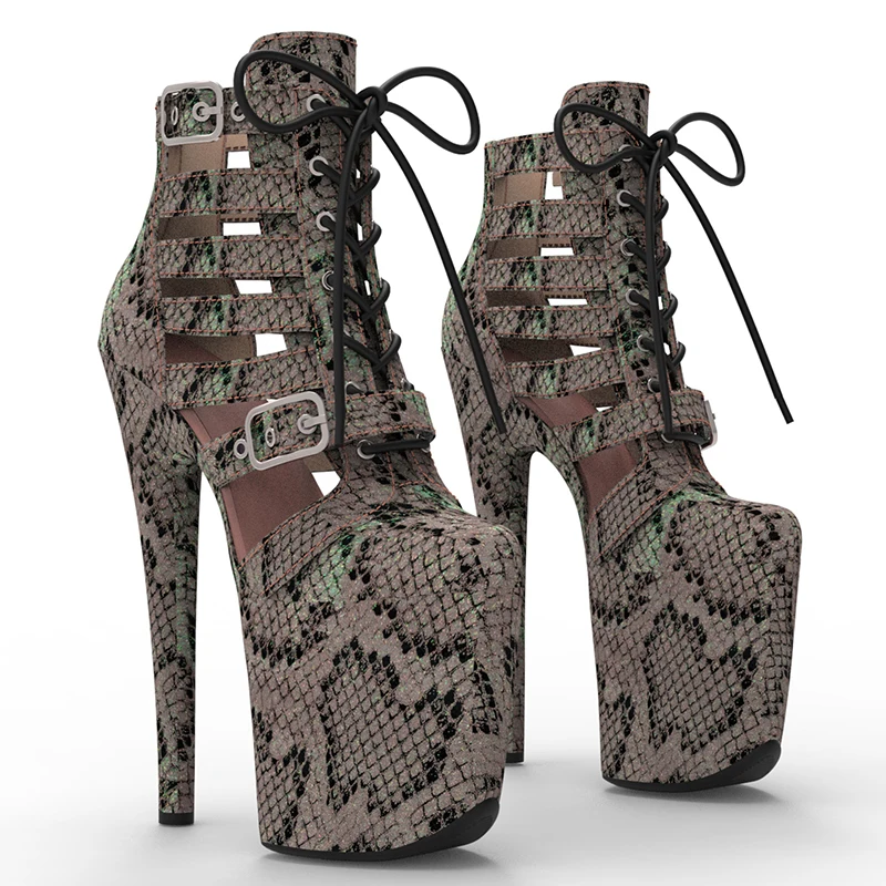 Leecabe  20CM/8inches snake  print Upper Fashion trend  Ankle Boot High Heel  stripper heel platform Pole Dance boot