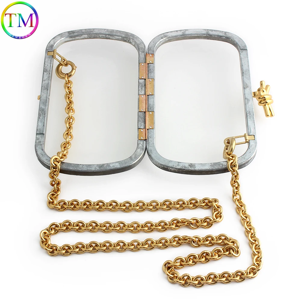 1/3PCS Rectanglular Satin Gold Metal Frame Box Purses Handles For Clutch Bags With Lock Chain Evening Party Handbag Accessories