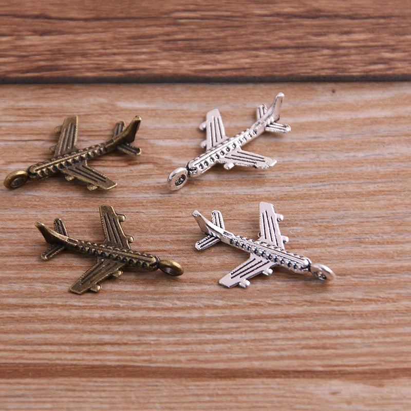 30PCS 15*22mm Airplane Plane Two Color Plated Pendants Antique Jewelry Making DIY Handmade Craft